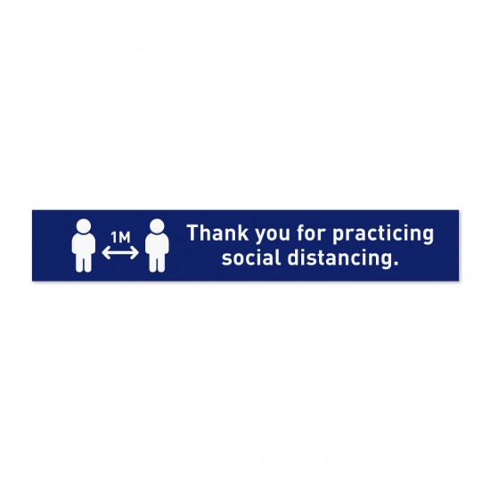 Covid-19 Floor Sticker Thank you for practicing social distancing 30x5cm Dark Blue 3pcs